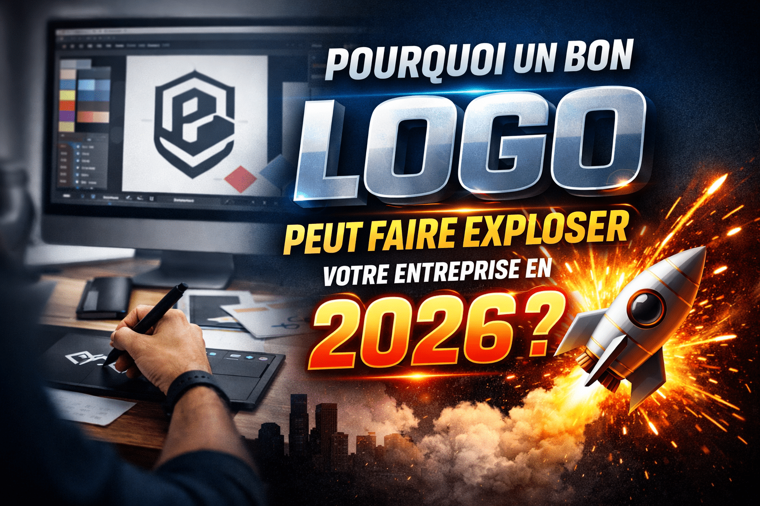 Création de logo professionnel en 2026 – Designer graphique travaillant sur une identité visuelle moderne chez HD DESIGN