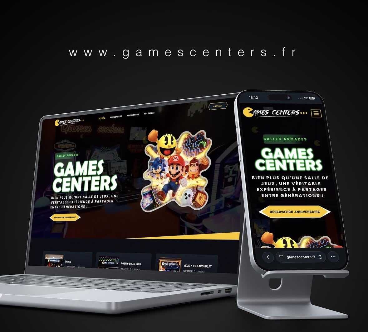 Mockup du site internet Games Centers avec réservation en ligne réalisé par HD DESIGN